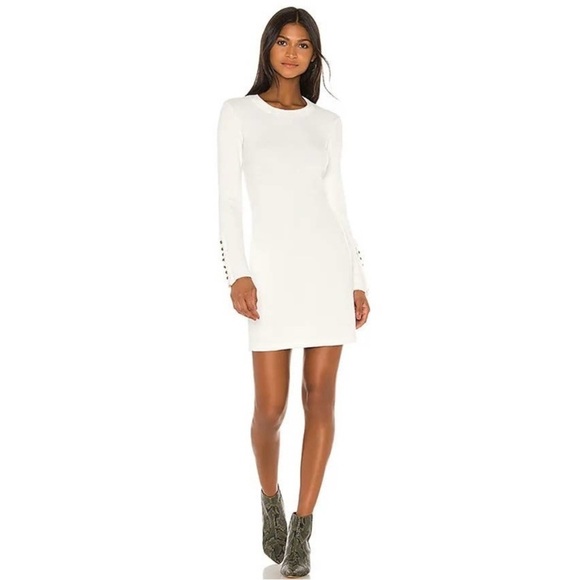 ENZA COSTA Button Cuff Mini Dress Winter White Long Sleeve Ribbed Sweater Size M - Picture 1 of 7